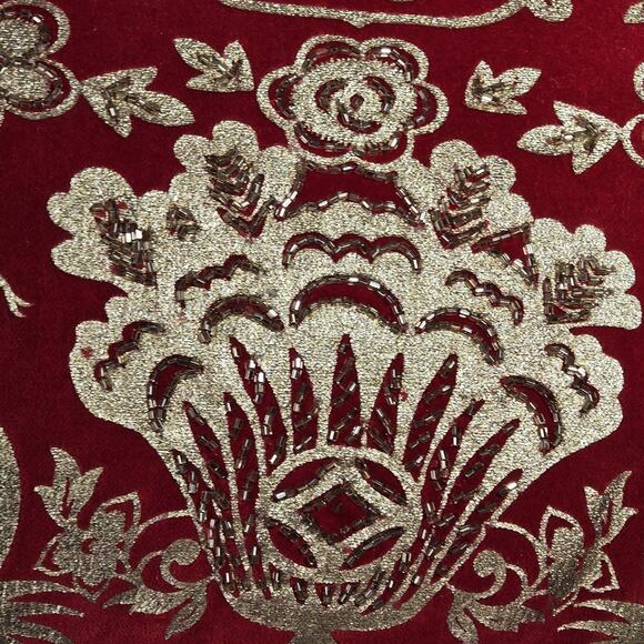 NWT RED APPLIQUE EMBROIDERED GOLD BEADED VELVET PILLOW Chinese 23x14" ASIAN - Picture 8 of 10